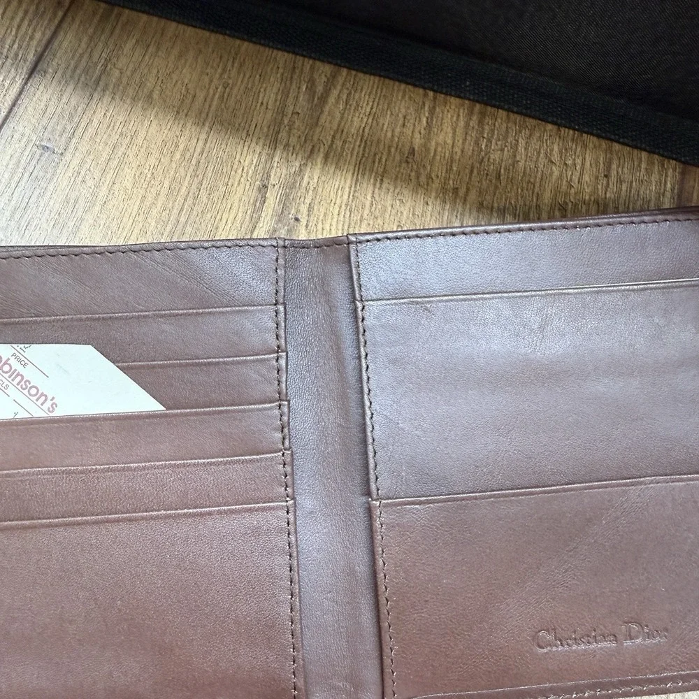 Vintage CHRISTIAN DIOR Mens Brown Leather Cardholder Bifold Wallet NEW